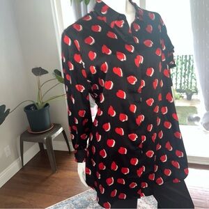 Black and Red Heart Print Blouse